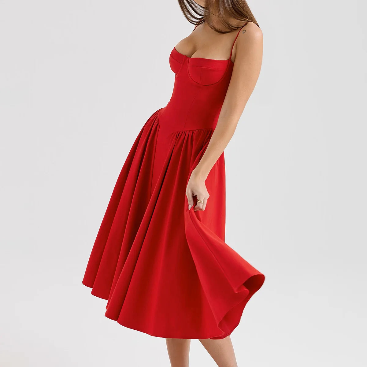 Suninheart Spaghetti Strap Summer Party Dresses 2025 New Arrivals Fit and Flare Elegant Midi Dress Red Night Date Dress - Shellss