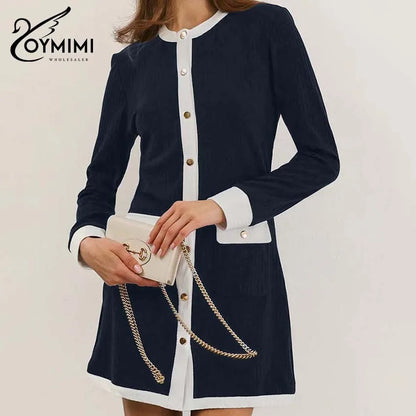 Oymimi Elegant Blue Patchwork MINI Dresses