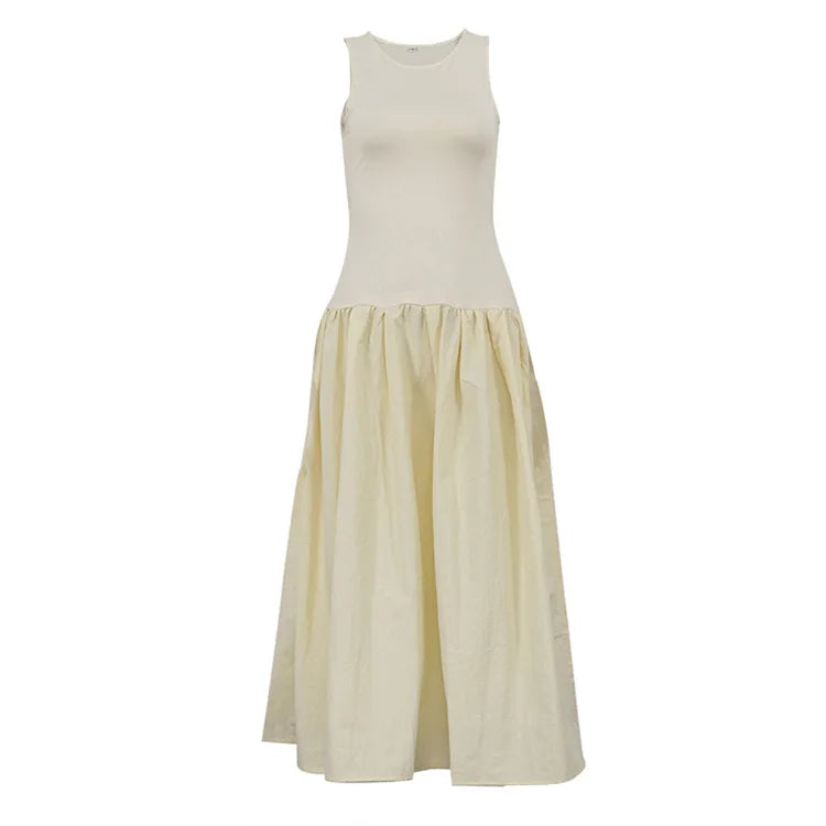 Talenza Elegant Sleeveless Vest Long Dress Women's Summer Solid Color Long Party Dress Pleated Patchwork Casual Slim Long Dress - Shellss