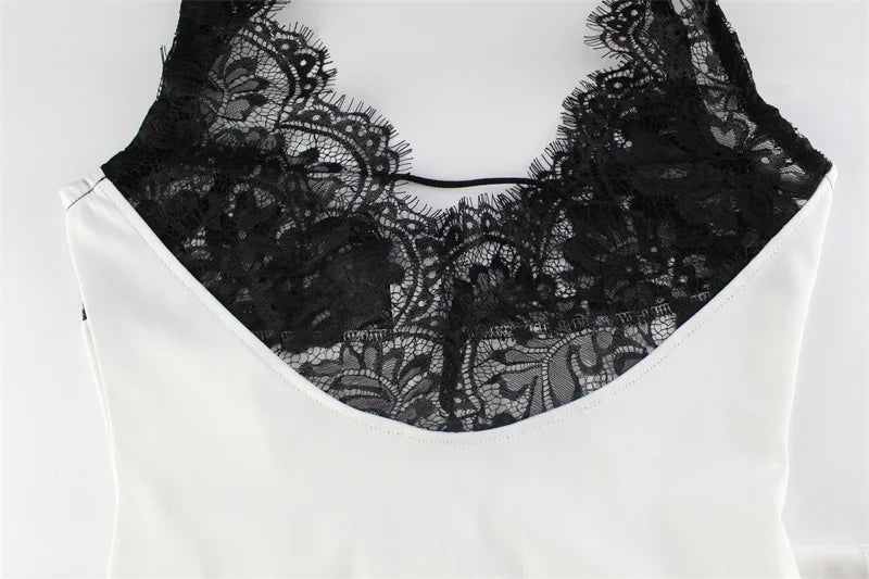 2026 Summer Fashion New Women's Elegant Lace Edge Strap Skirt Satin Splicing Sexy Temperament Bag Hip Split Dress