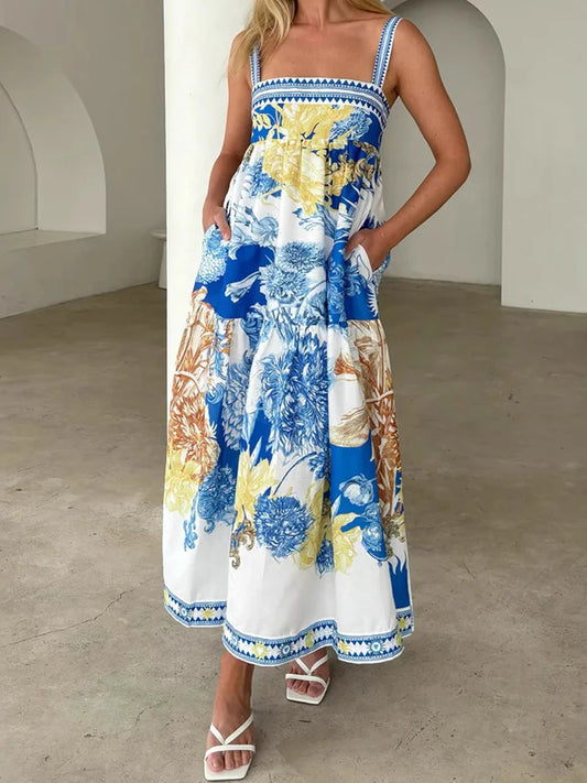 1 Floral Boho Maxi Dress Pockets