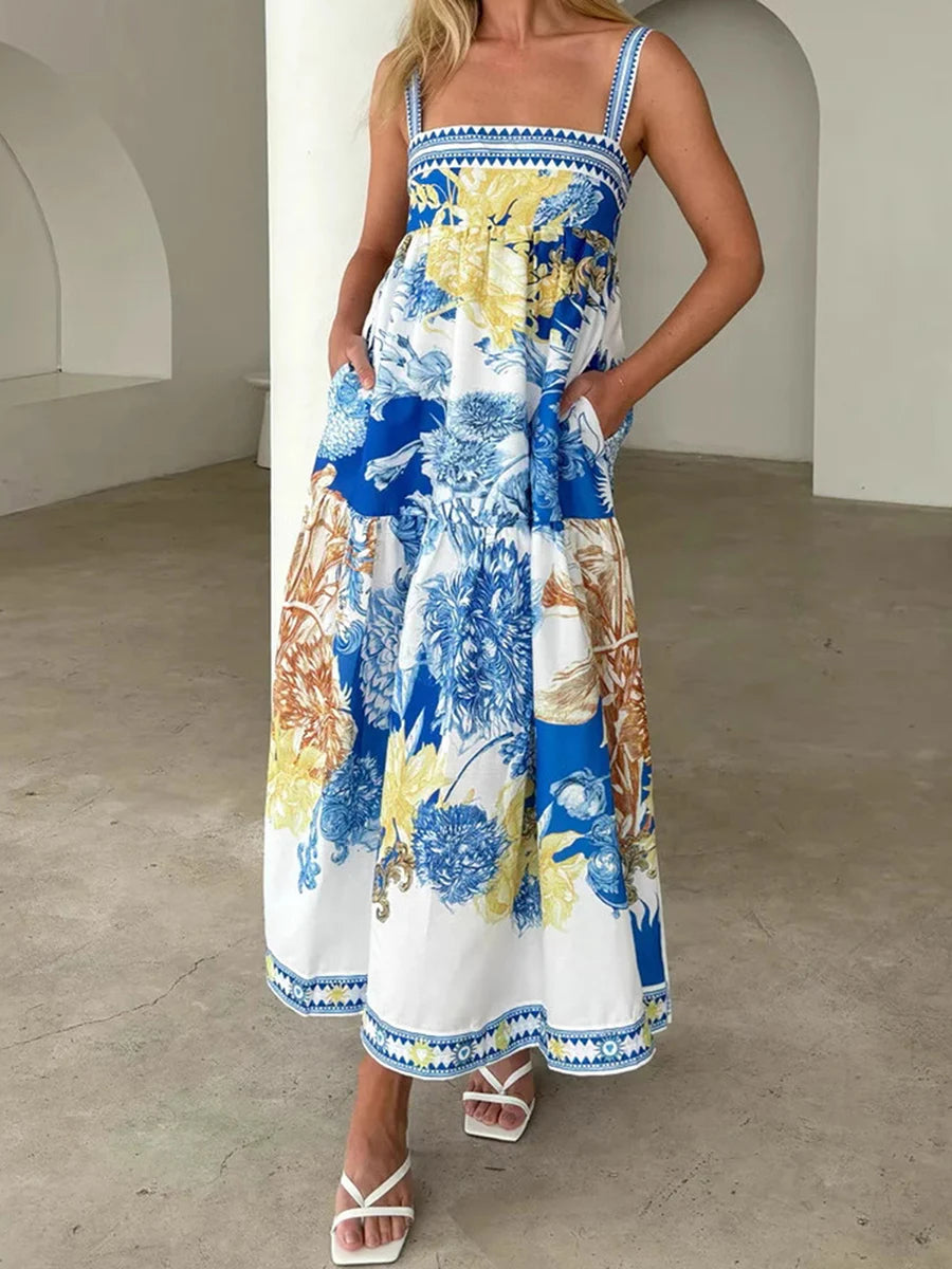 Floral Boho Maxi Dress Pockets