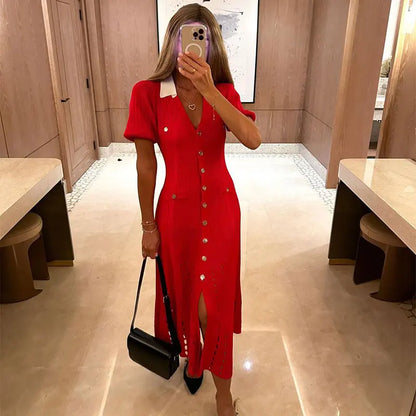 Contrast Red Black knit Dress
