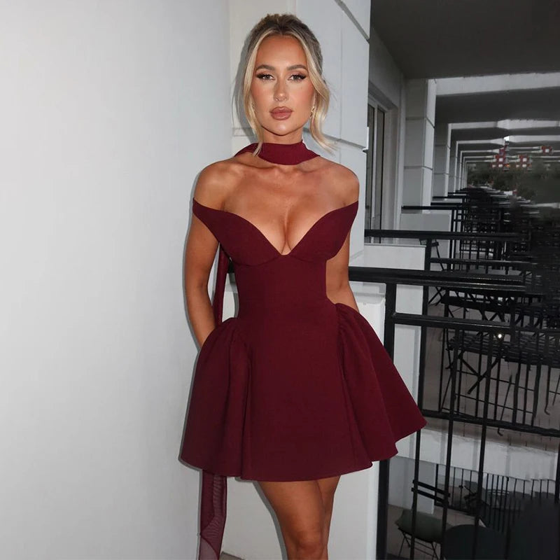 Deep V Off Shoulder Backless Sexy A-line Dress