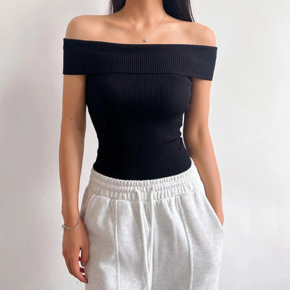 Off Shoulder Rib Knitted Bodysuit