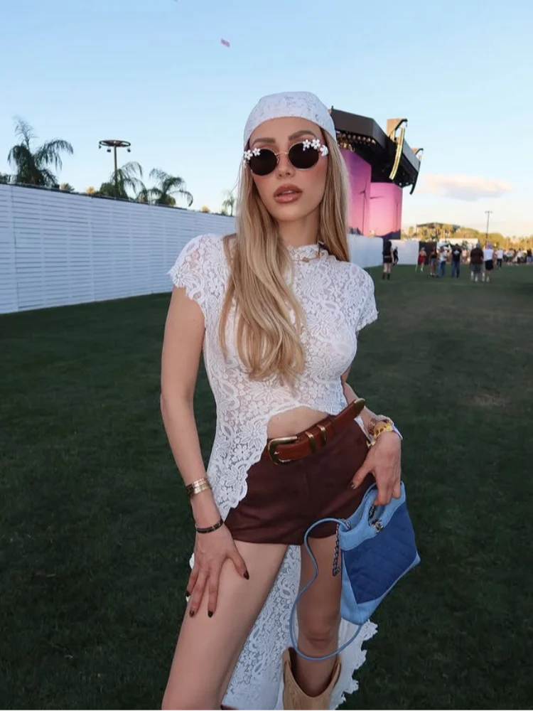Chic Hollow Out Lace Long Cardigan Pant Sets Short Sleeve O Neck Crop Top High Waist Big Leg Lace Trousers 2026 New Lady Outfits