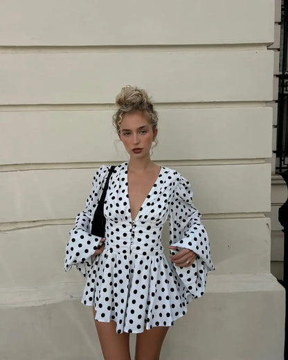 Fashion Polka Dot Pleated Mini Dress