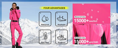 One-piece Ski Suit Women Thickening Snowboard Female Overalls Winter Windproof Waterproof Breathable Clothing Skiing Suit