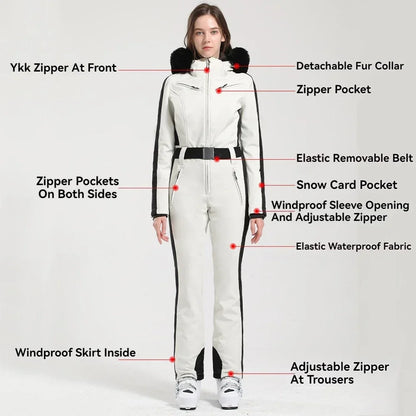 Women Slim Fit Skiing Suit Female Warm Snowboard Windproof Overalls Outdoor Waterproof Ski Jumpsuit Winter New One-Piece Clothes