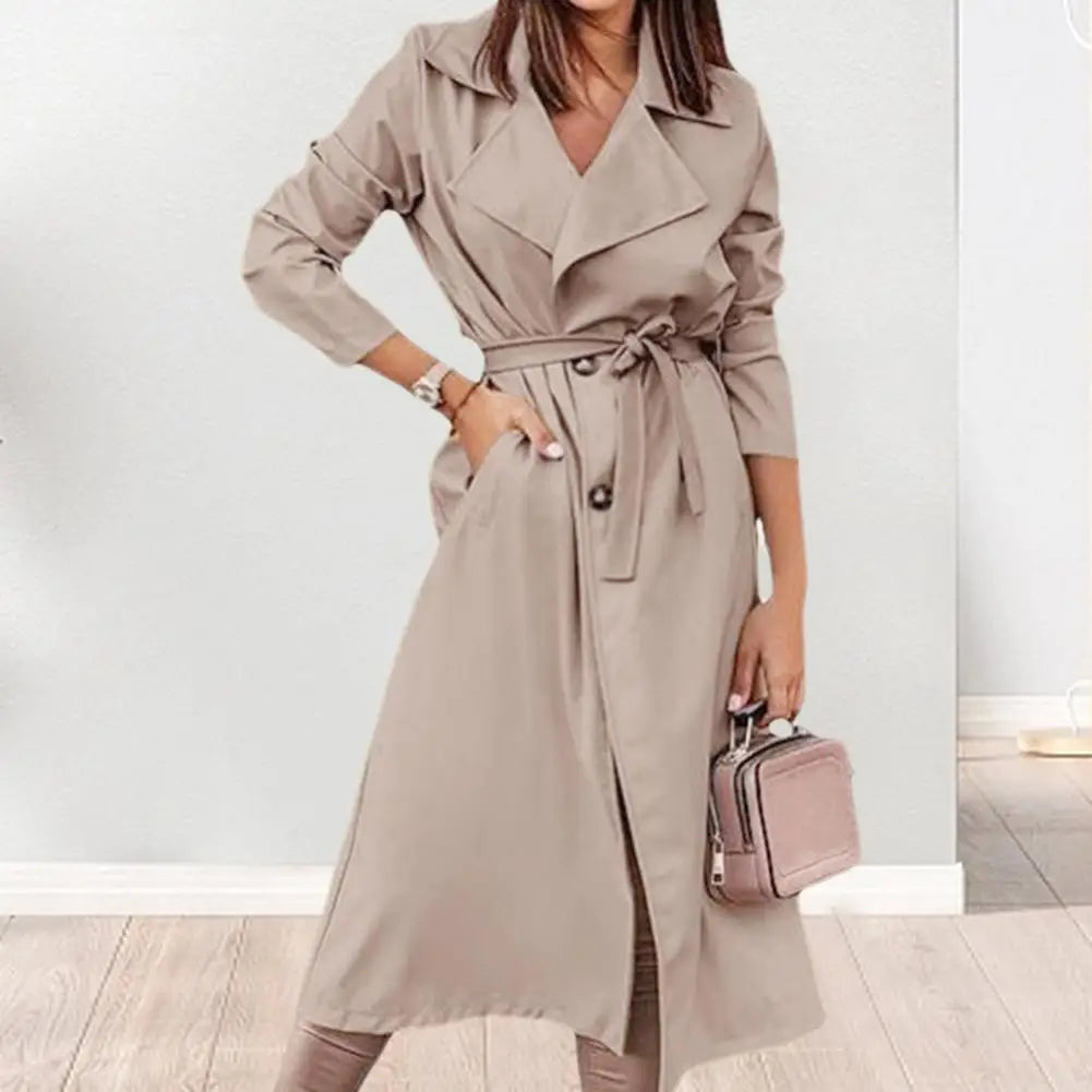 Trench Women Jacket With Lace-Up Belt Long Sleeves Pockets old money