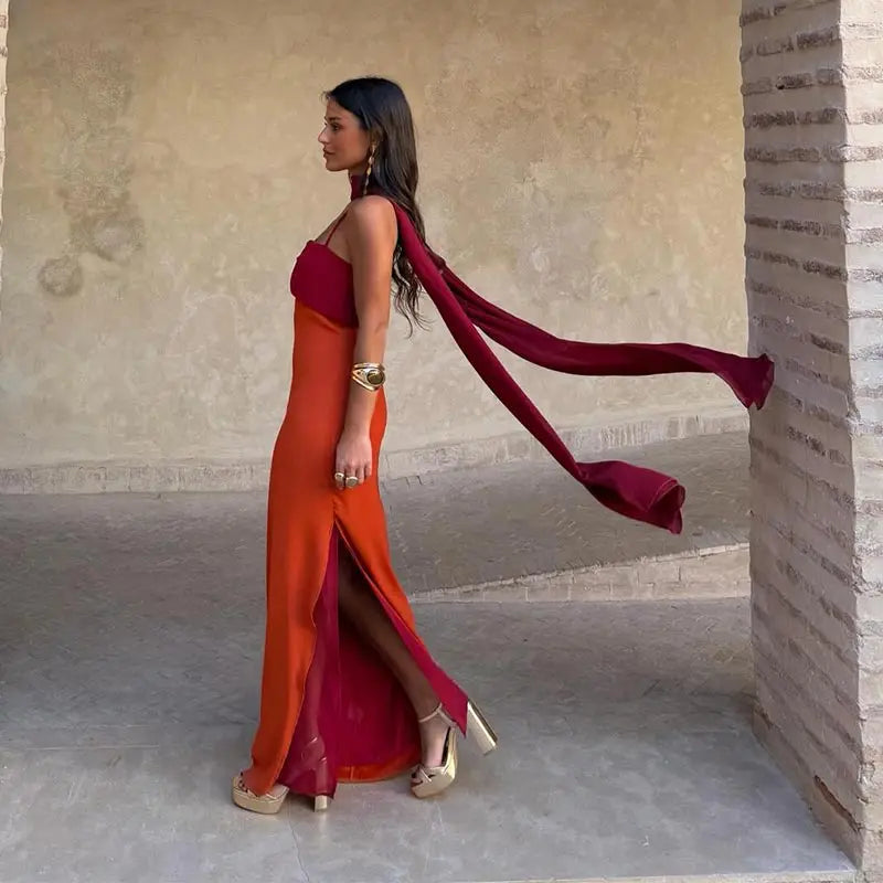 Orange summer dress with scarf