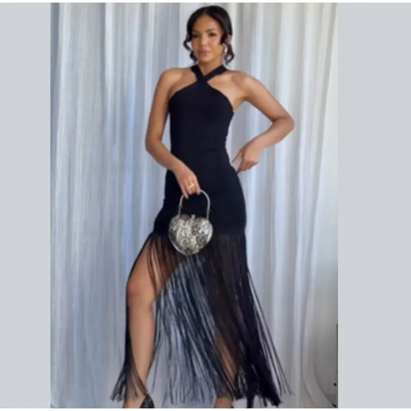 Party Tassel Dress halter neck celebrity - Shellss