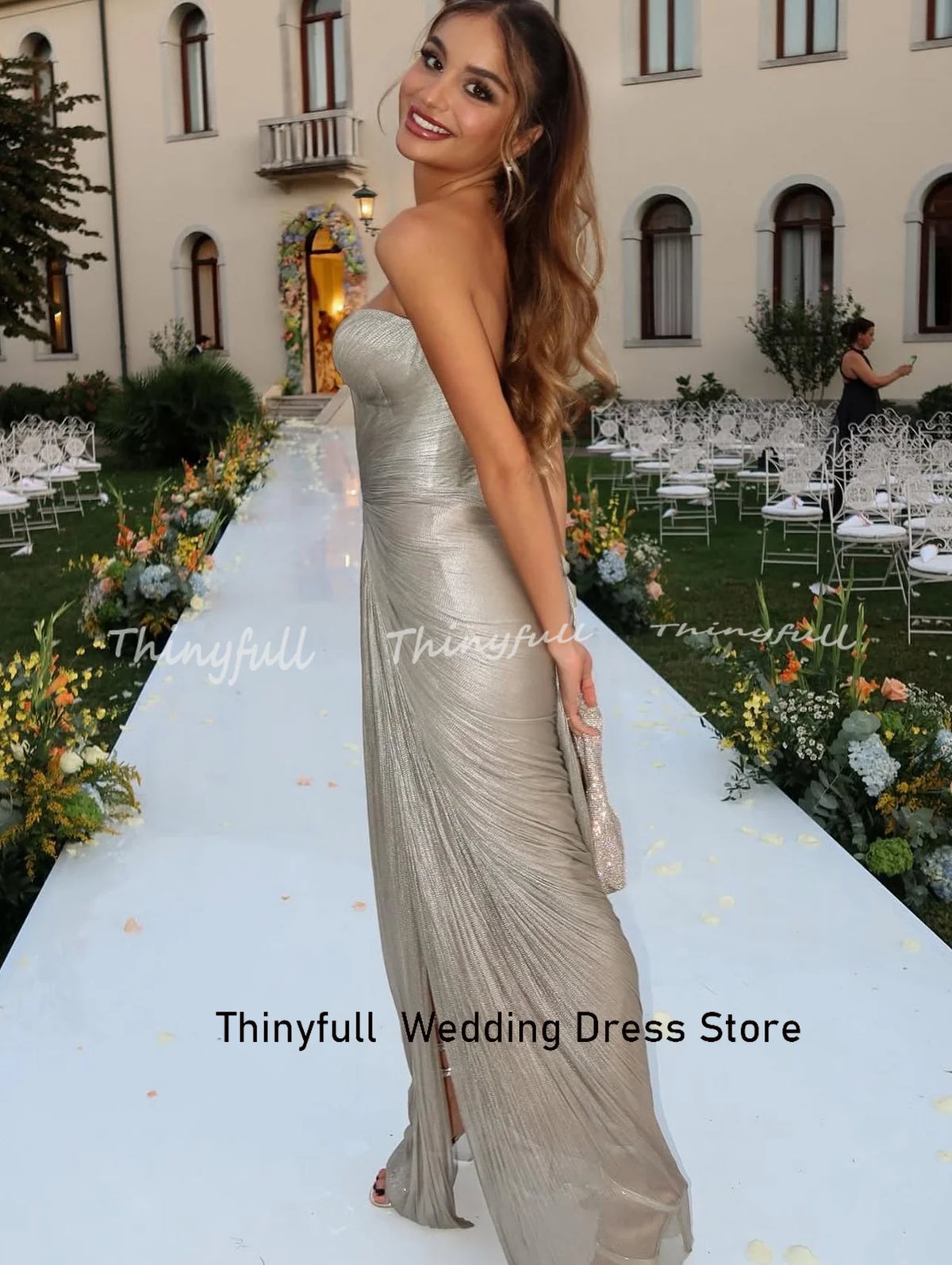 Thinyfull Mermaid Arab Glitter Satin Prom Dress Sleeveless Sweetheart Evening Dresses Split Prom Gown Robe De Soirée Customized