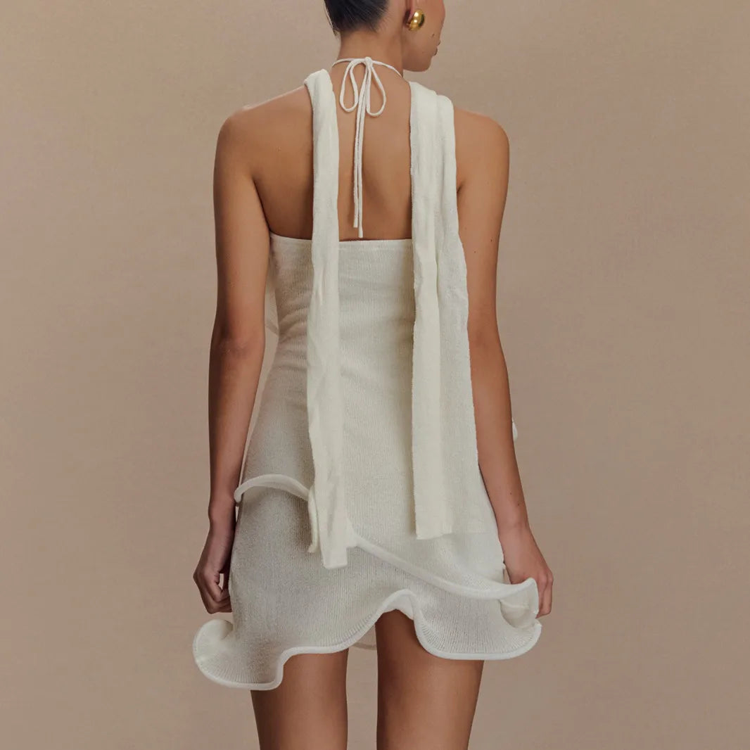 Knitted Halter Mini scarf dress