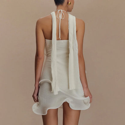 Knitted Halter Mini scarf dress
