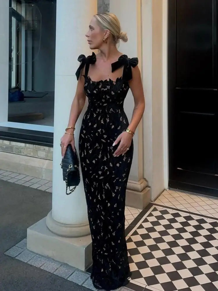 Lace Crochet Bow Tie Dress