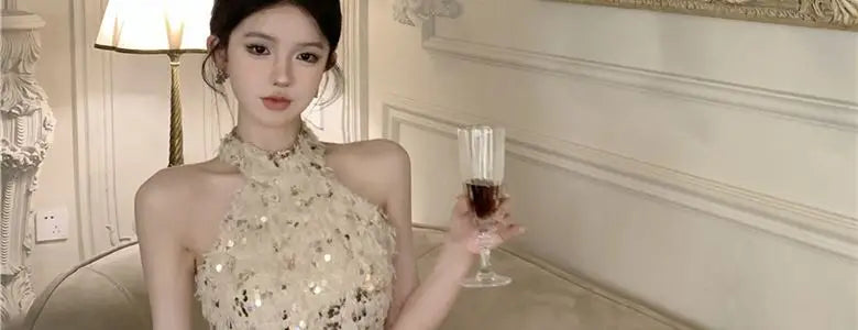 Summer New Little Fragrance Style Hot Girl Tassel Bright Particle Top Bodycon High Waist  Skirt Two Piece Set Women