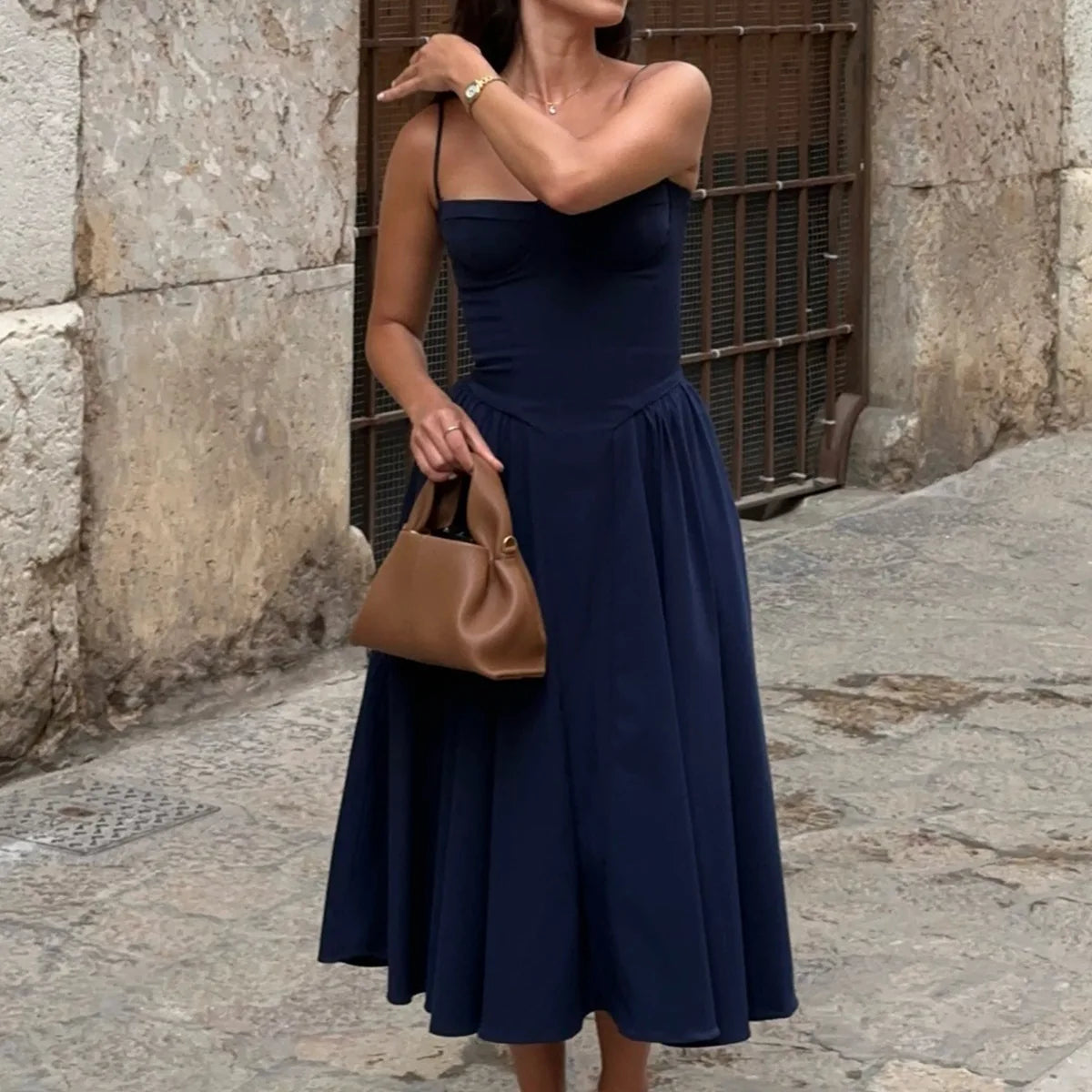 Suninheart Spaghetti Strap Summer Party Dresses 2025 New Arrivals Fit and Flare Elegant Midi Dress Red Night Date Dress - Shellss