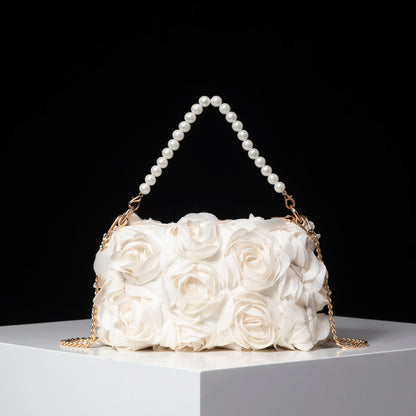 Elegant rose Flower dinner bag, Faux pearl handbag