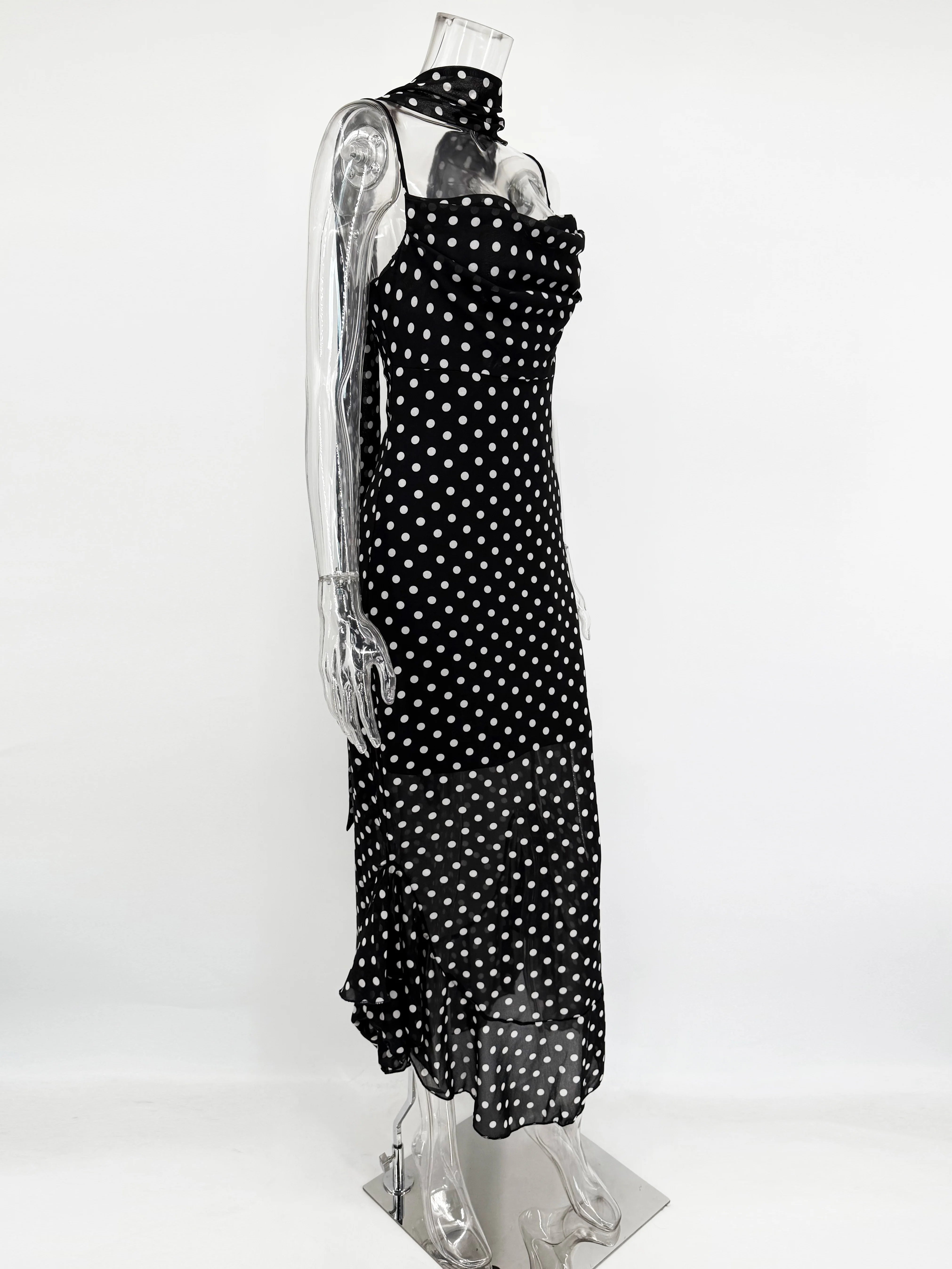 Polka Dot Dress with Scarf Ribbon