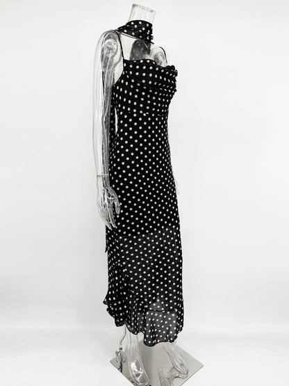 Polka Dot Dress with Scarf Ribbon