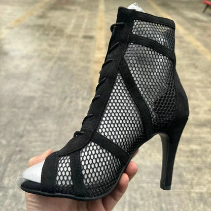 New Sexy High Heels Hollow Mesh Sandals Summer Fashion Trend Comfort Peep Toe Boots Stilettos Jazz Dance Female Shoes Plus Size