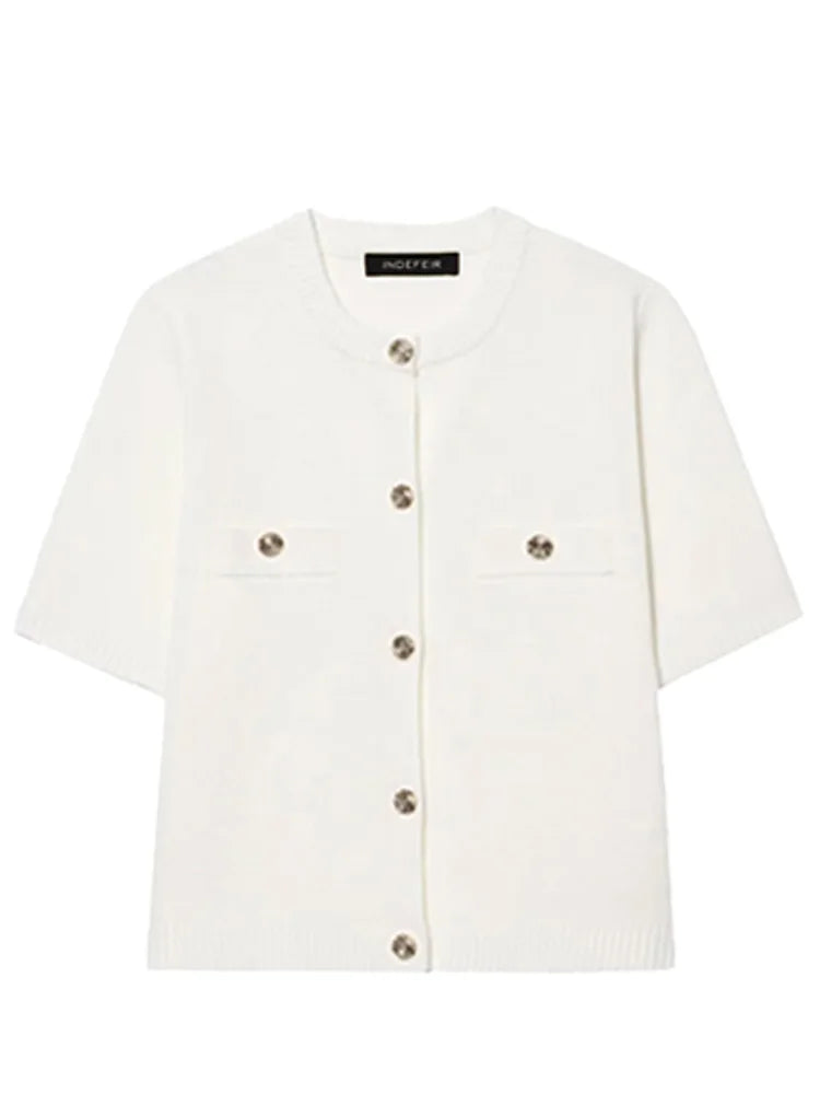 Knitwear Button Ladies Short Sleeve