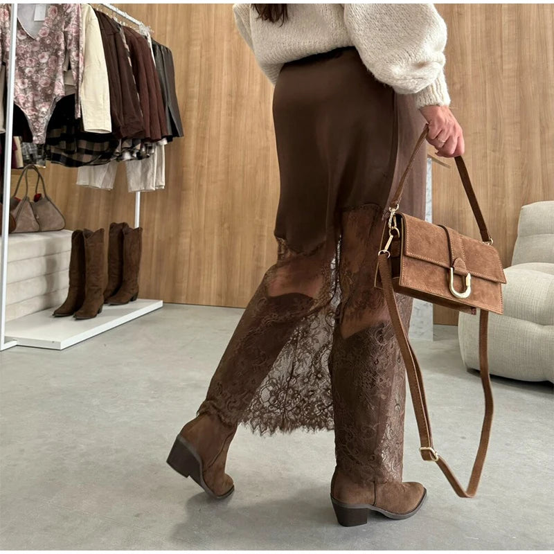Brown Lace Long Skirts