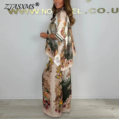 Vintage Pattern Print Satin Batwing Pant Sets
