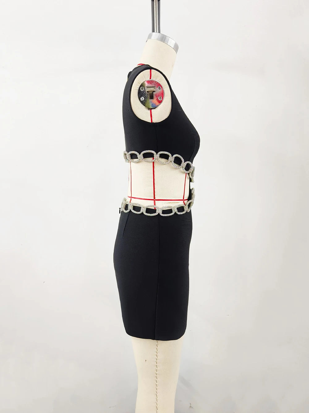 Bandage Dress Evening Gown Temperament European And American Open Waist Hollow Diamond Ring Dress
