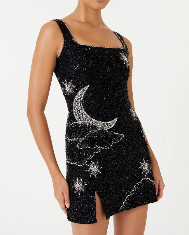 Sexy Shining 3d Printed Party Dress Women Slim Halter Side Split Square Mini Dresses Female Sleeveless Backless Chic Lady Gowns