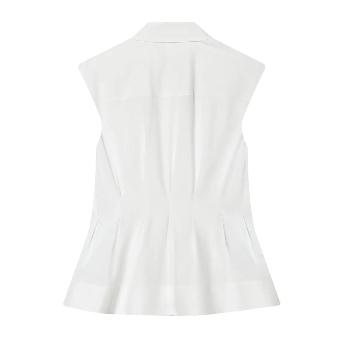 TFMLN Women's Pleated Shirt Spring Summer Vintage Lapel Collar Sleeveless Blouses Simple Flared Hem Ladies Tops 2026 New