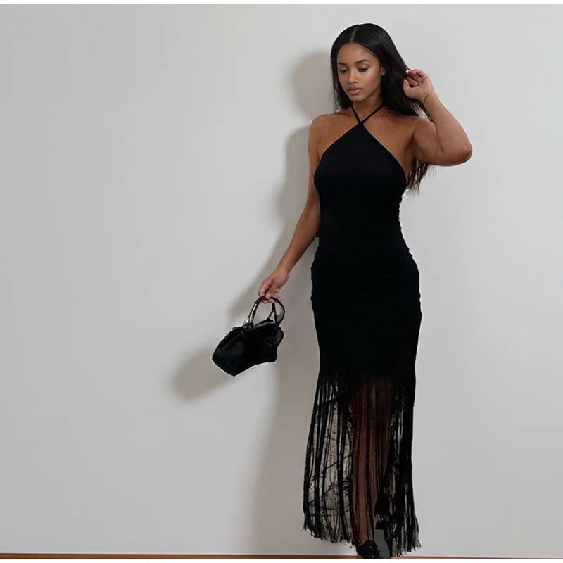 Party Tassel Dress halter neck celebrity