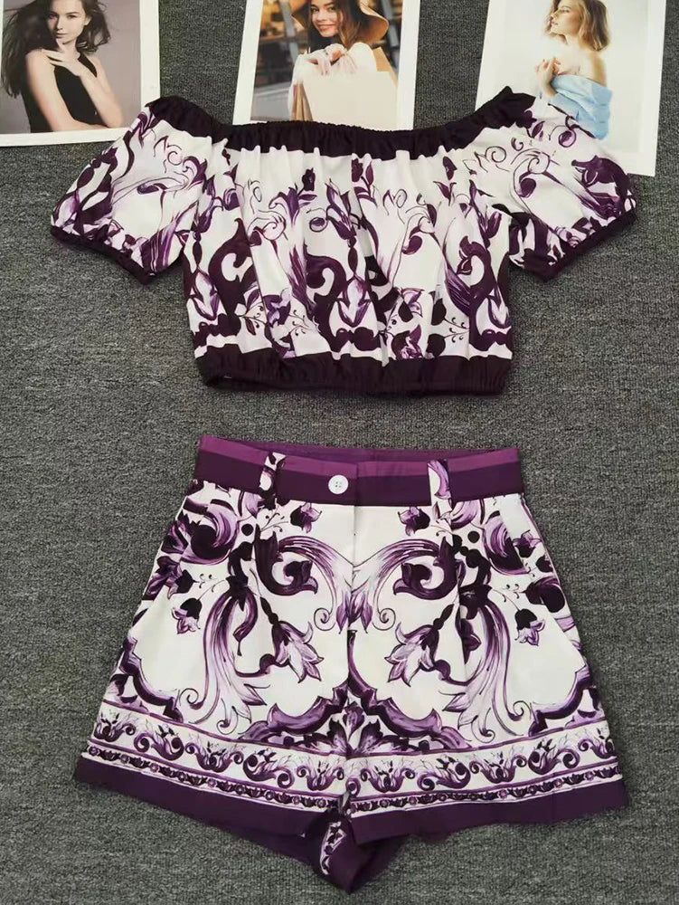 SS25 Latest Purple Majolica print Dolce Full Set
