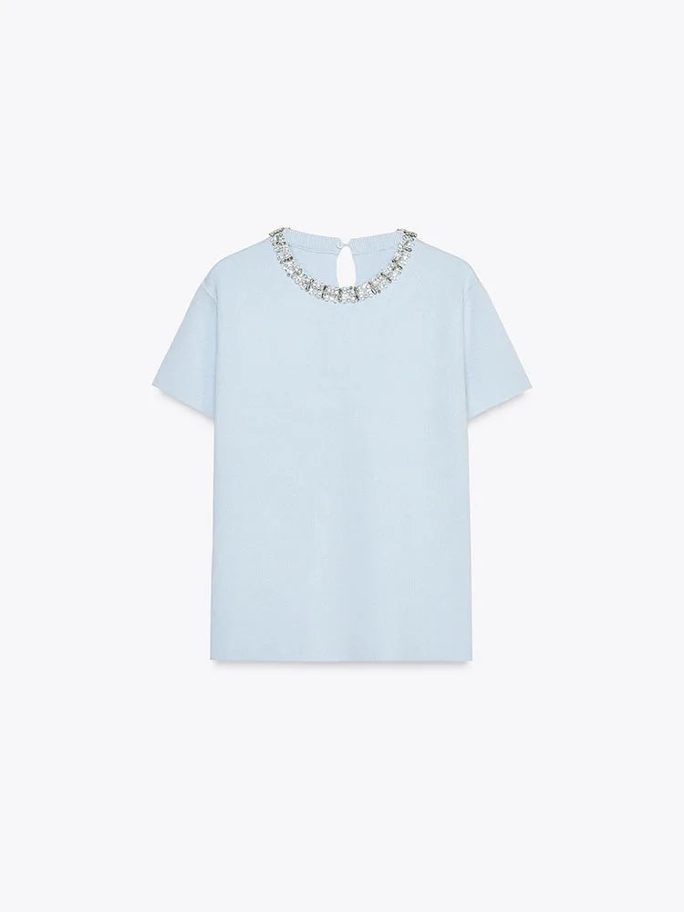 Zara Knit Embellished Neck top and skirt