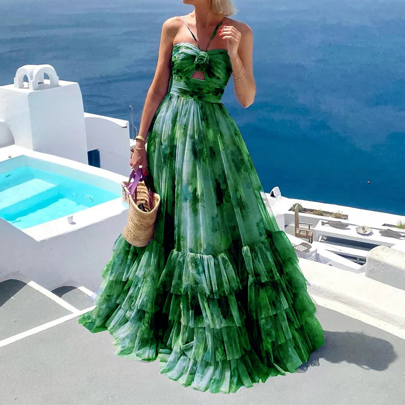 Long chiffon ruffle dress