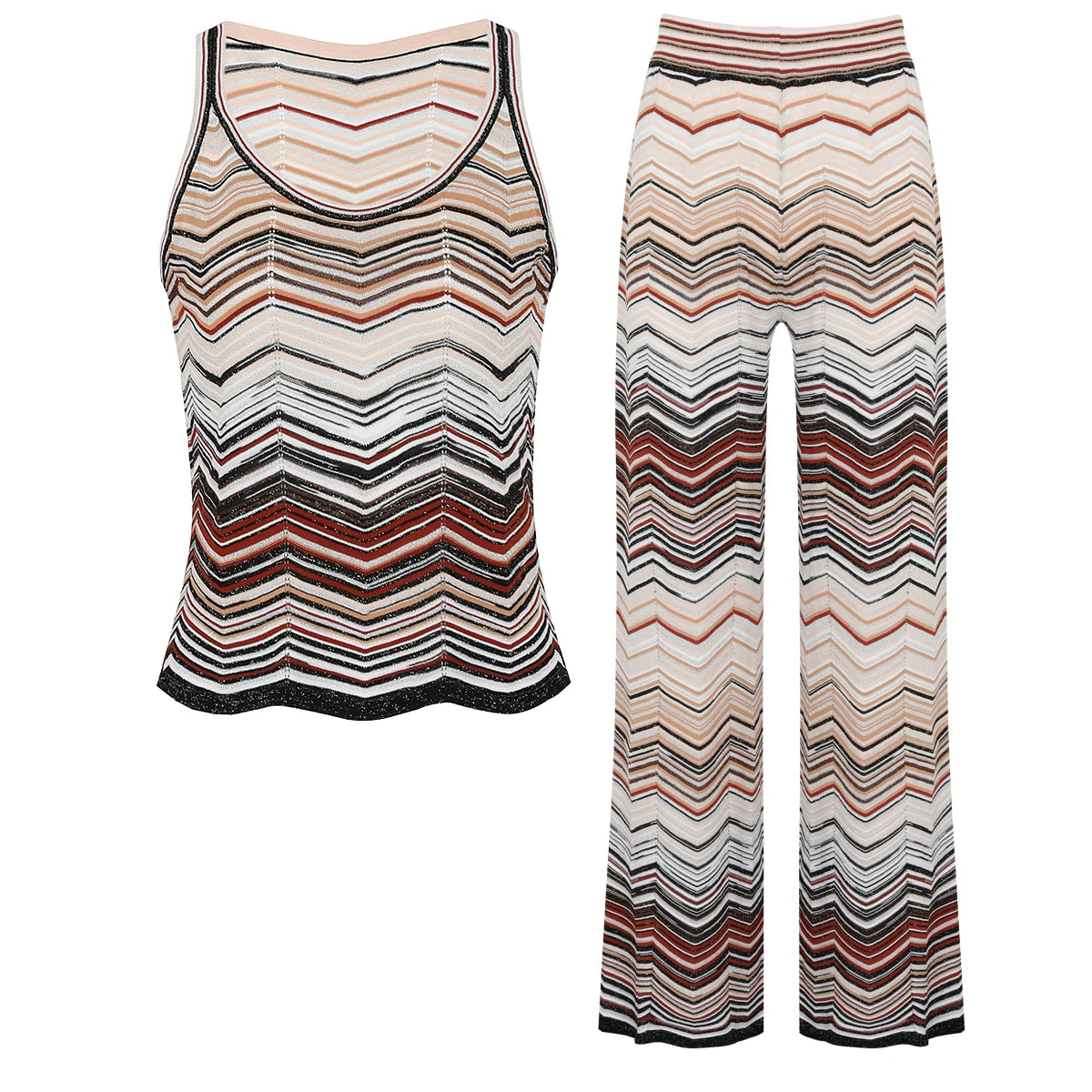 26156 High Quality Summer And Autumn New Fashionable Sleeveless Top Knitted Shirt Tank Top+Straight Pants Set For Women
