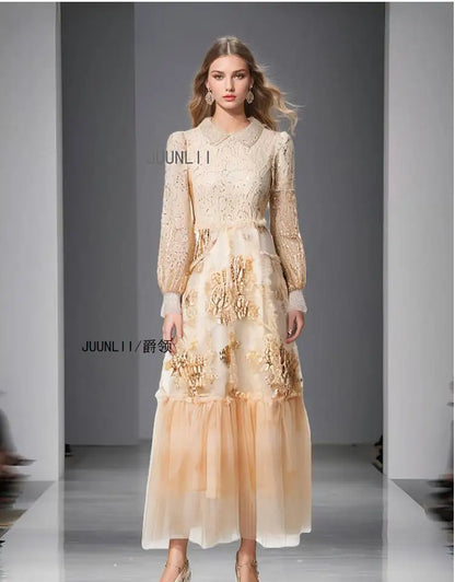 High-end French elegant collar lace Dress