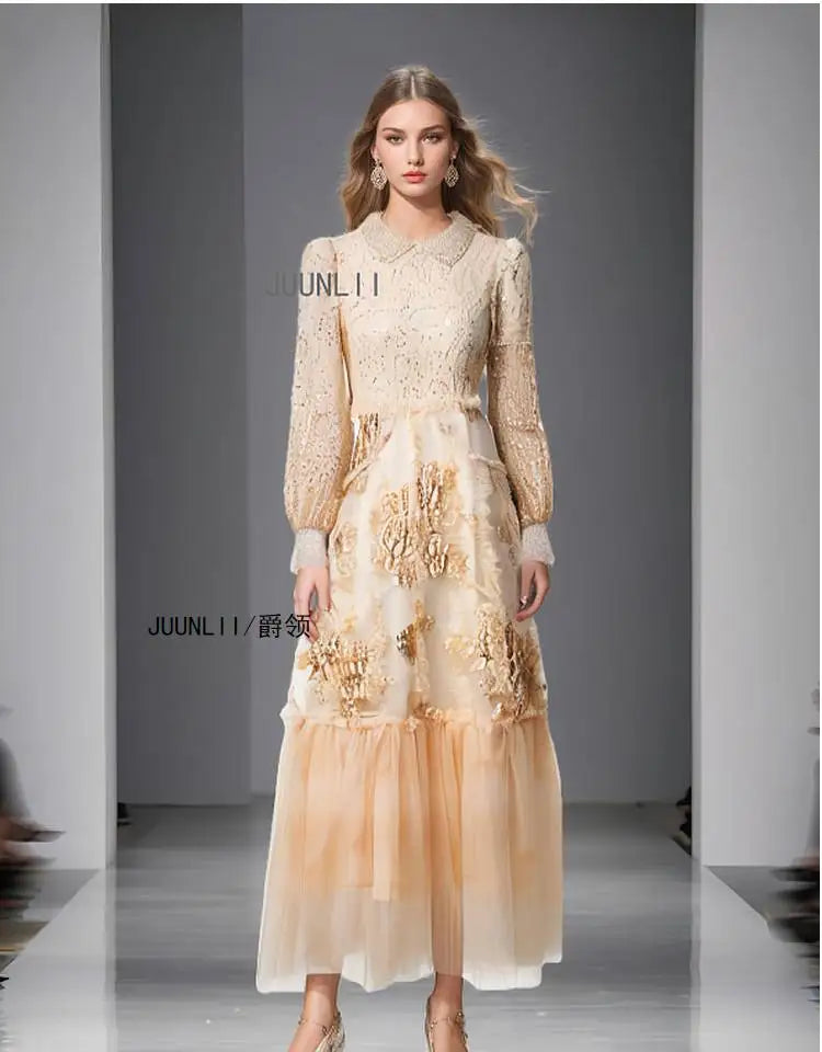 High-end French elegant collar lace Dress - Shellss