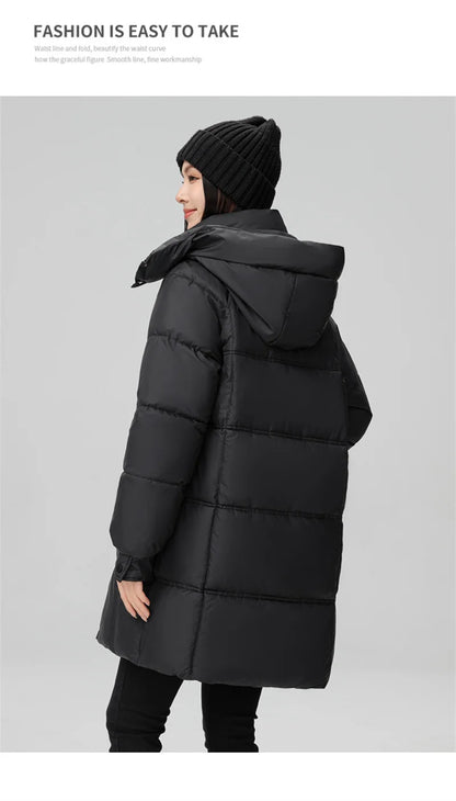 Winter Women Jacket Mid Long Hooded