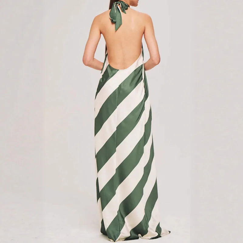 Green Striped Halter neck
