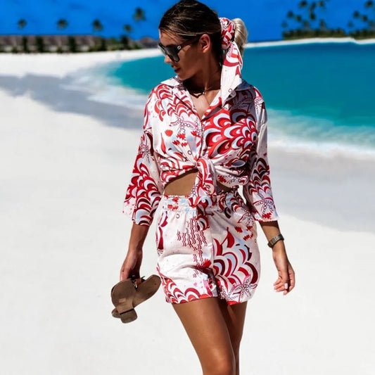 Chic Vintage & Effortless: Printed 2-Piece Short Set