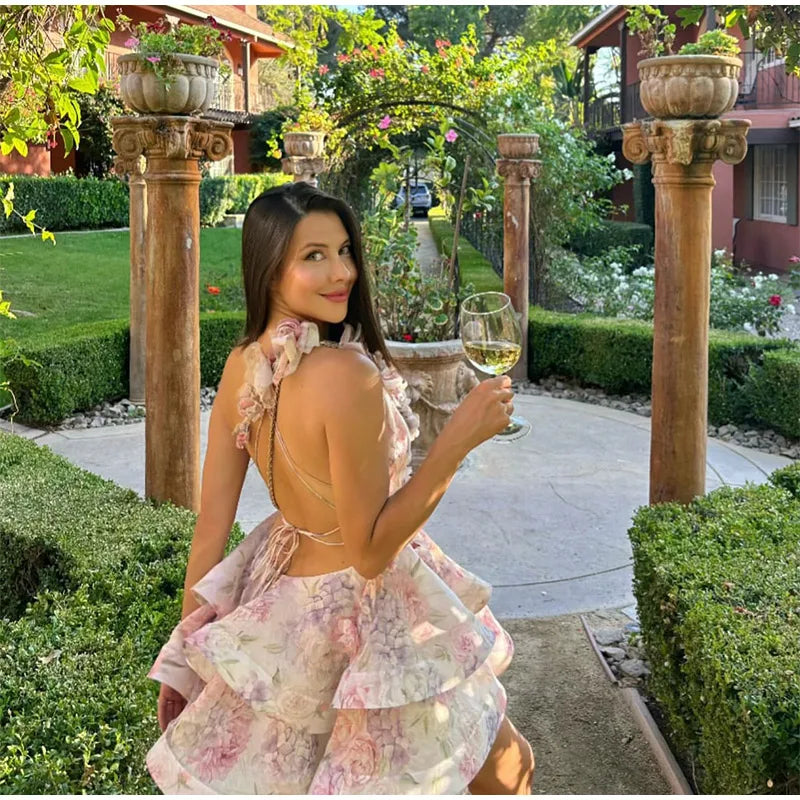 3D Flowers backless ruffle