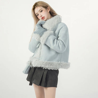 Cropped Wool Coat Faux Fur Jacket