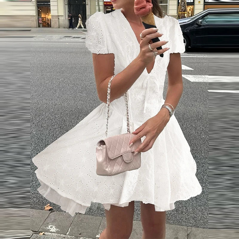 White Mini Puff sleeve Summer dress