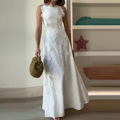 White Cotton Lace Embroidery Dress