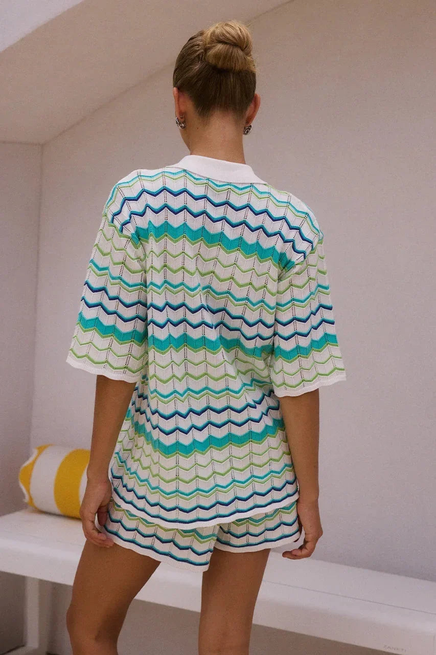 1 Casual Knitted Color Block Stripe Set