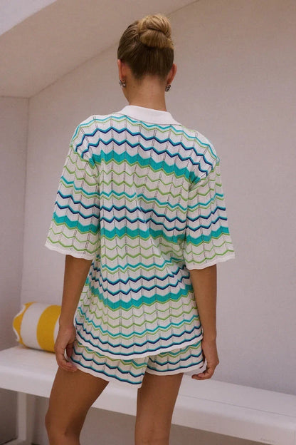 1 Casual Knitted Color Block Stripe Set