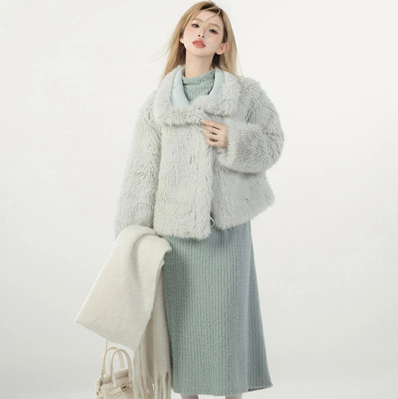 Cropped Wool Coat Faux Fur Jacket