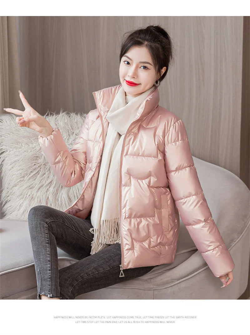 Women's Short Solid color Sustans Down Padded Jacket Women's Slim Fit And Fashion Padded Jacket Solid Color Winter Parka Pink